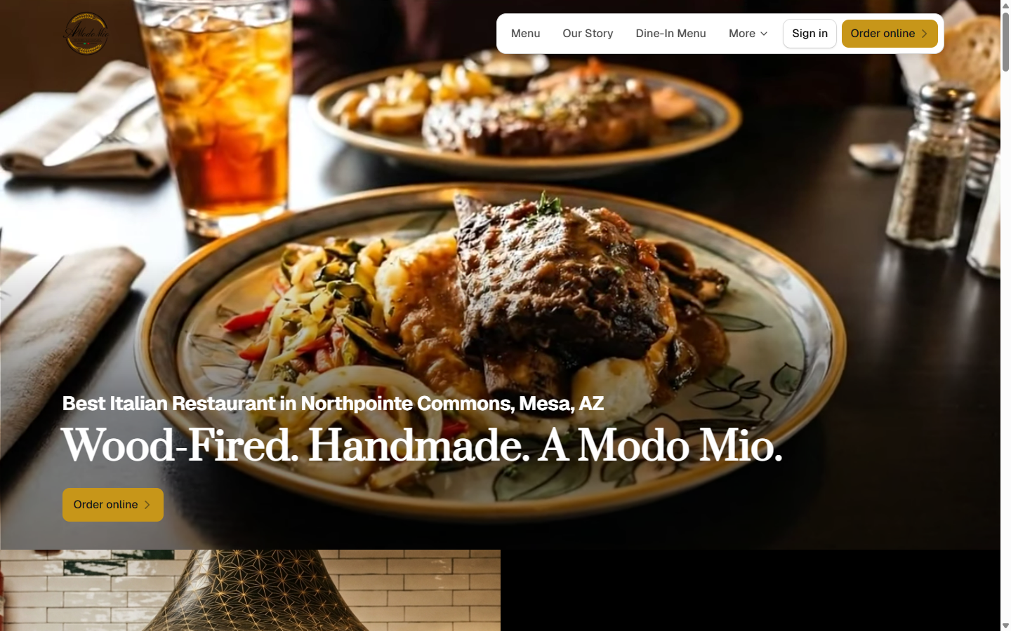 A Modo Mio Cucina Italiana website screenshot