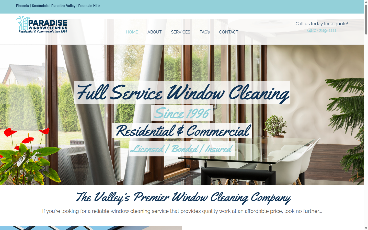 Paradise Window Cleaning website screenshot